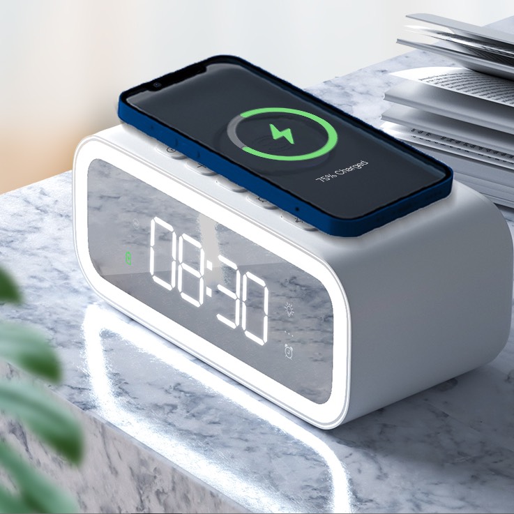 Sạc không dây kèm đồng hồ Wiwu Time Wireless Charger Wi-W015 cho các thiết bị sạc k dây, đồng hồ báo thức có thể đặt độc lập - Hàng chính hãng