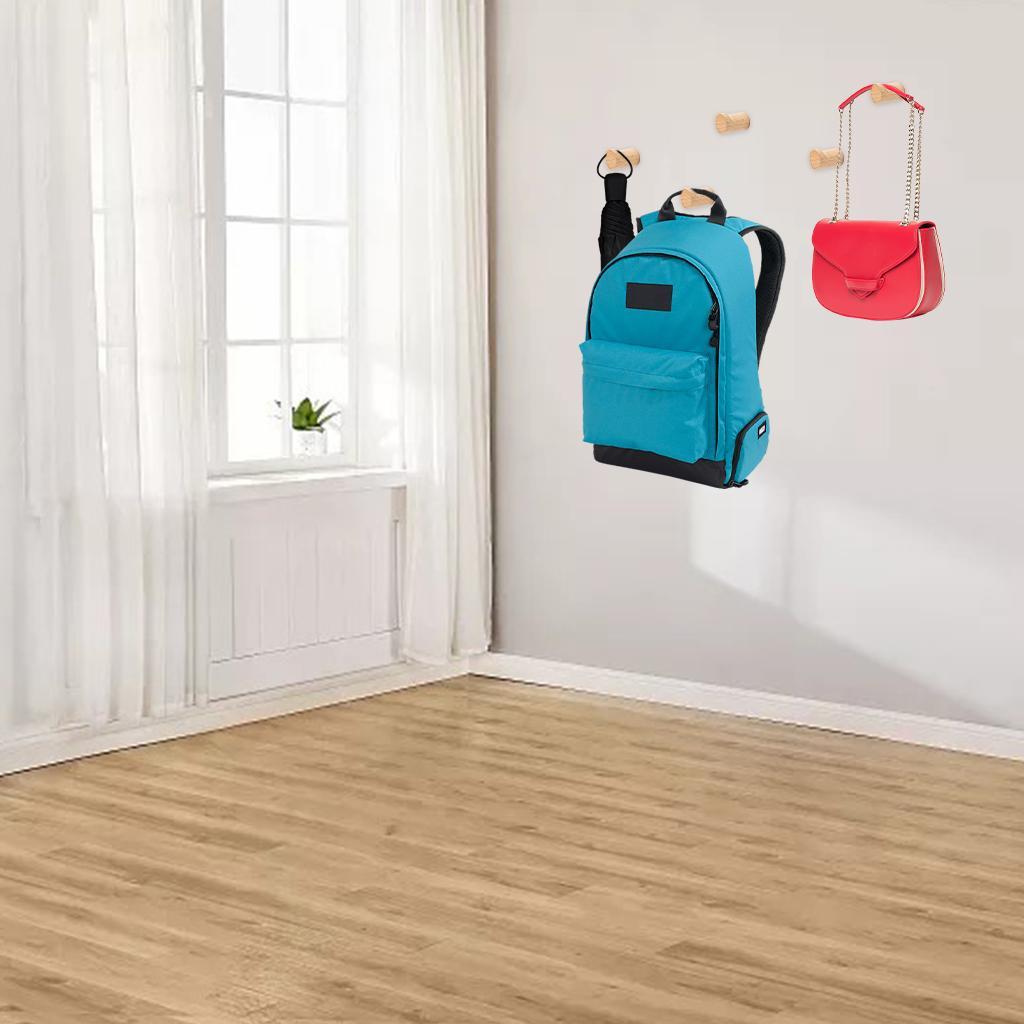 6 PCS Decorative Wall Hooks Kitchen Bathroom Door Wooden Hooks Light Brown