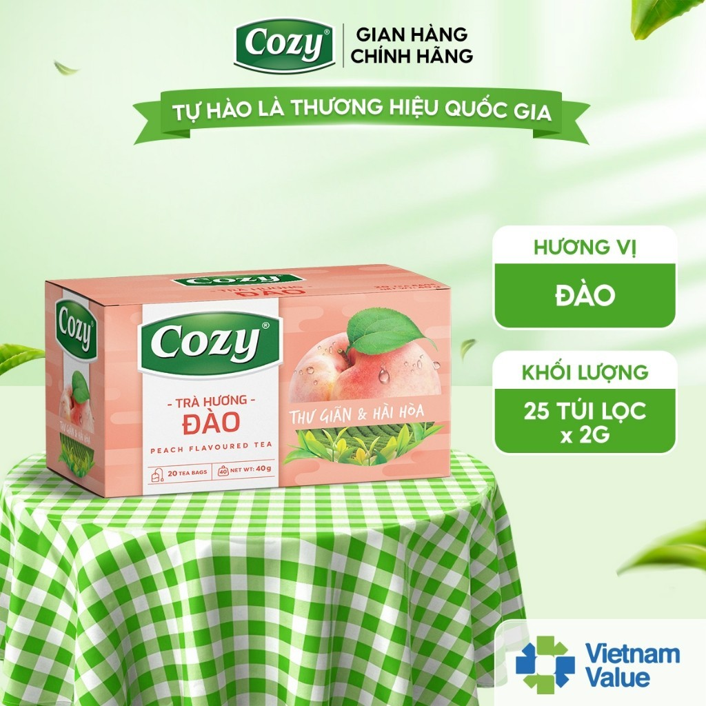 Cozy Trà Cozy túi lọc Hương Đào 25 túi x 2g Hộp