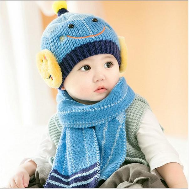 Mũ len Mặt Cười - mũ len Tia Sét kèm khăn quàng cổ cho bé trai bé gái