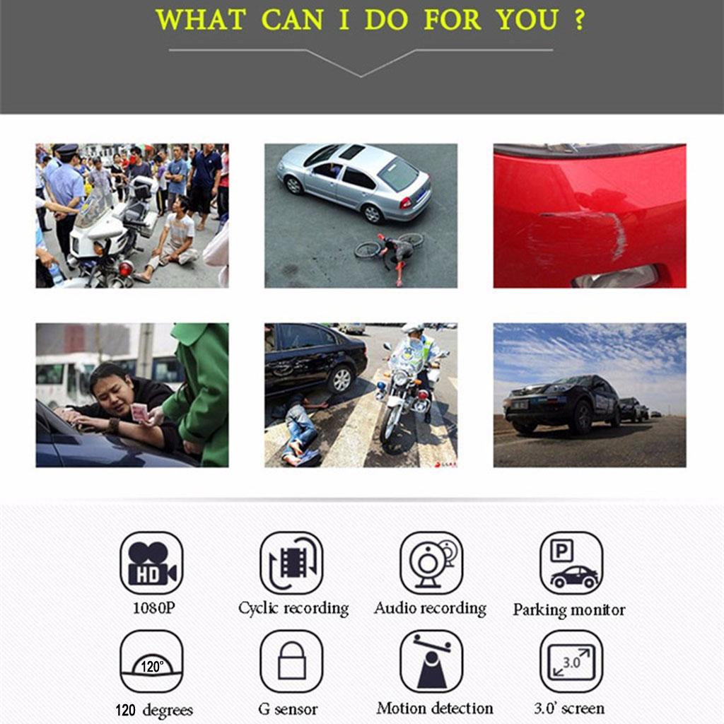 3.0'' 720P Car Rear View Camera Monitor Dash Cam Recorder 120 Degree Angle