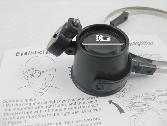 Kính lúp đeo mắt phóng đại 15X có đèn led có dây đeo hỗ trợ việc sửa chữa, lắp ráp Version3 ( Tặng kèm 1 miếng thép để ví da 11 chức năng trong 1 )