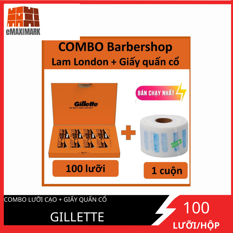 [Siêu khuyến mãi dành cho Barbershop] Gillette London Bridge (Cam) 1 hộp100 lưỡi tặng kèm 1 cuộn giấy cổ 100 cái/hộp