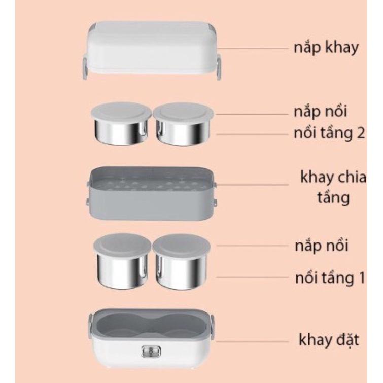 Hộp cơm cắm điện văn phòng 2 tầng giữ nhiệt 4 khay thức ăn, Hộp com hâm nóng tự nấu chín hâm nón