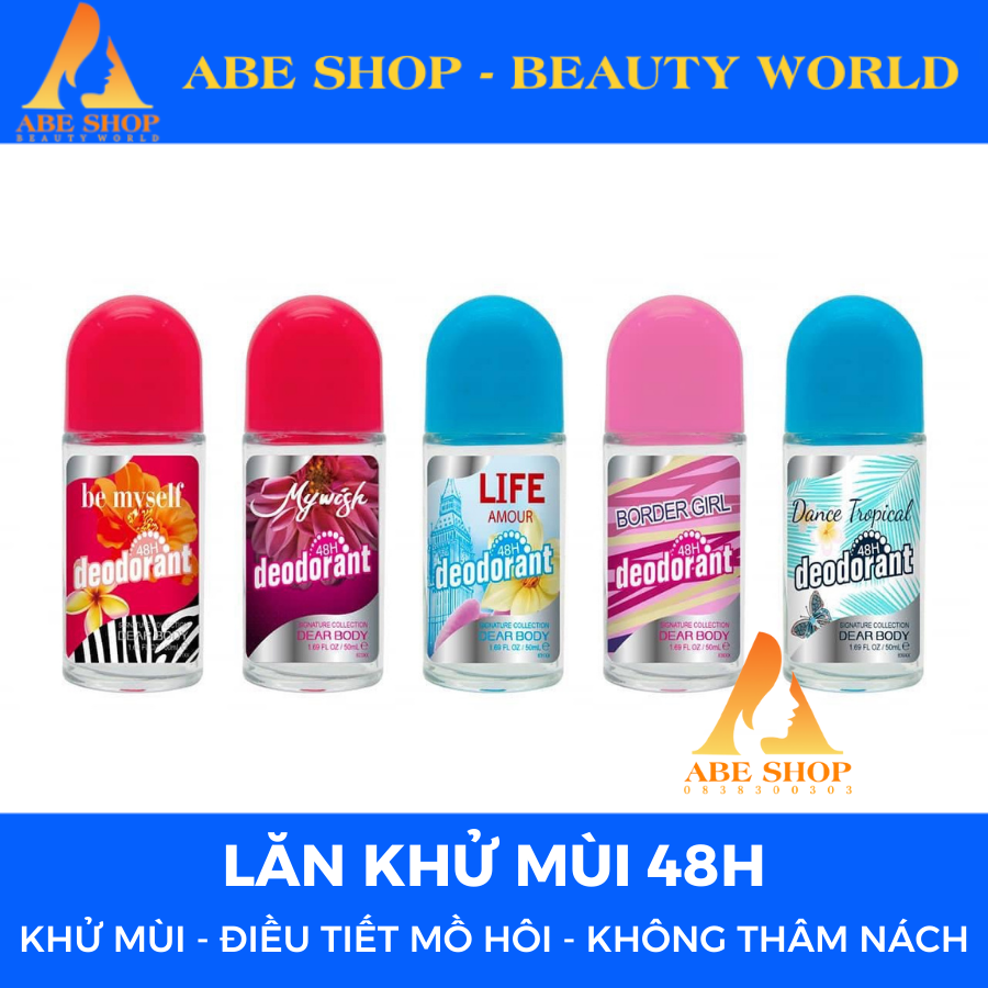 Lăn Khử Mùi Dành Cho Nữ DEAR BODY 50ml - Khử Mùi Hôi Nách - Không Vàng Áo - Ko Thâm Nách - Điều Tiết Mồ Hôi Dưới Cánh Tay - Lưu Hương 48h