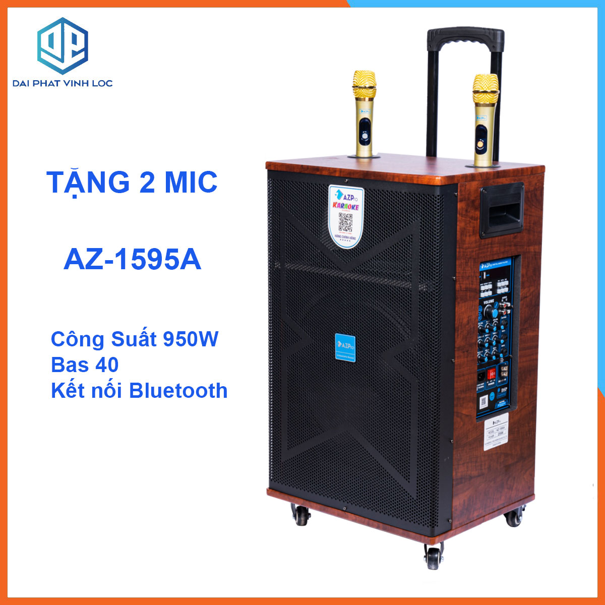 Loa Kéo Karaoke Công Suất Lớn 950W Bass 40 | Loa Kéo Bluetooth Đọc Được Usb USB/IF/FM/AUX| Loa Kéo Giá Rẻ AZ-1595A Bas 40 | Loa Kéo Cao Cấp Tặng 2 Micro Chống Hú Loại Tốt