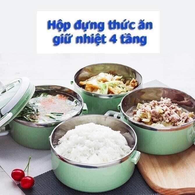 Hộp Ủ Cơm, Cặp Lồng Cơm Lúa Mạch, Hộp Giữ Nhiệt Đồ Ăn Ruột Inox 4 Tầng Tiện Dụng - Hàng Chất Lượng