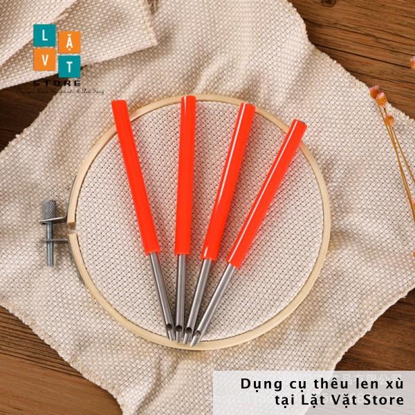 Bút gỗ thêu len xù, punch needle tools và bút đỏ đơn giản làm thêu nổi từ sợi len