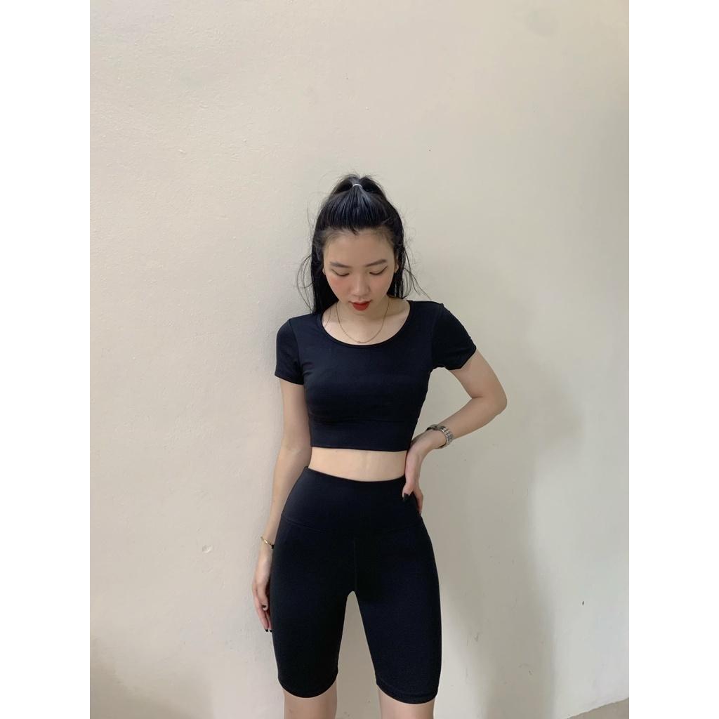 Set croptop đùi cạp bằng kèm mút tập gym yoga aerobic nữ chất thun lạnh 4 chiều co giãn(Bộ croptop đùi cạp bằng)-Ng02