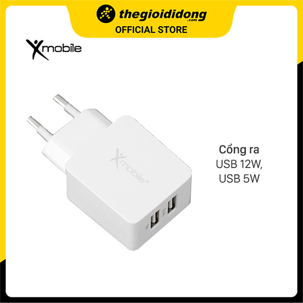 Adapter sạc 2 cổng USB 12W Xmobile DS476 Trắng - Hàng Chính Hãng