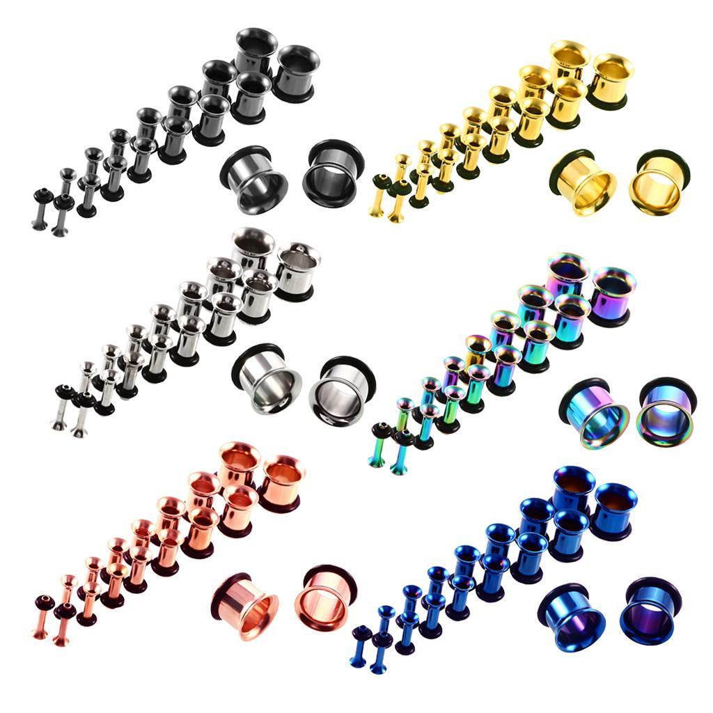 18 Pairs Stainless Steel Ear Gauges Stretching Tunnel Plugs 14g-00g