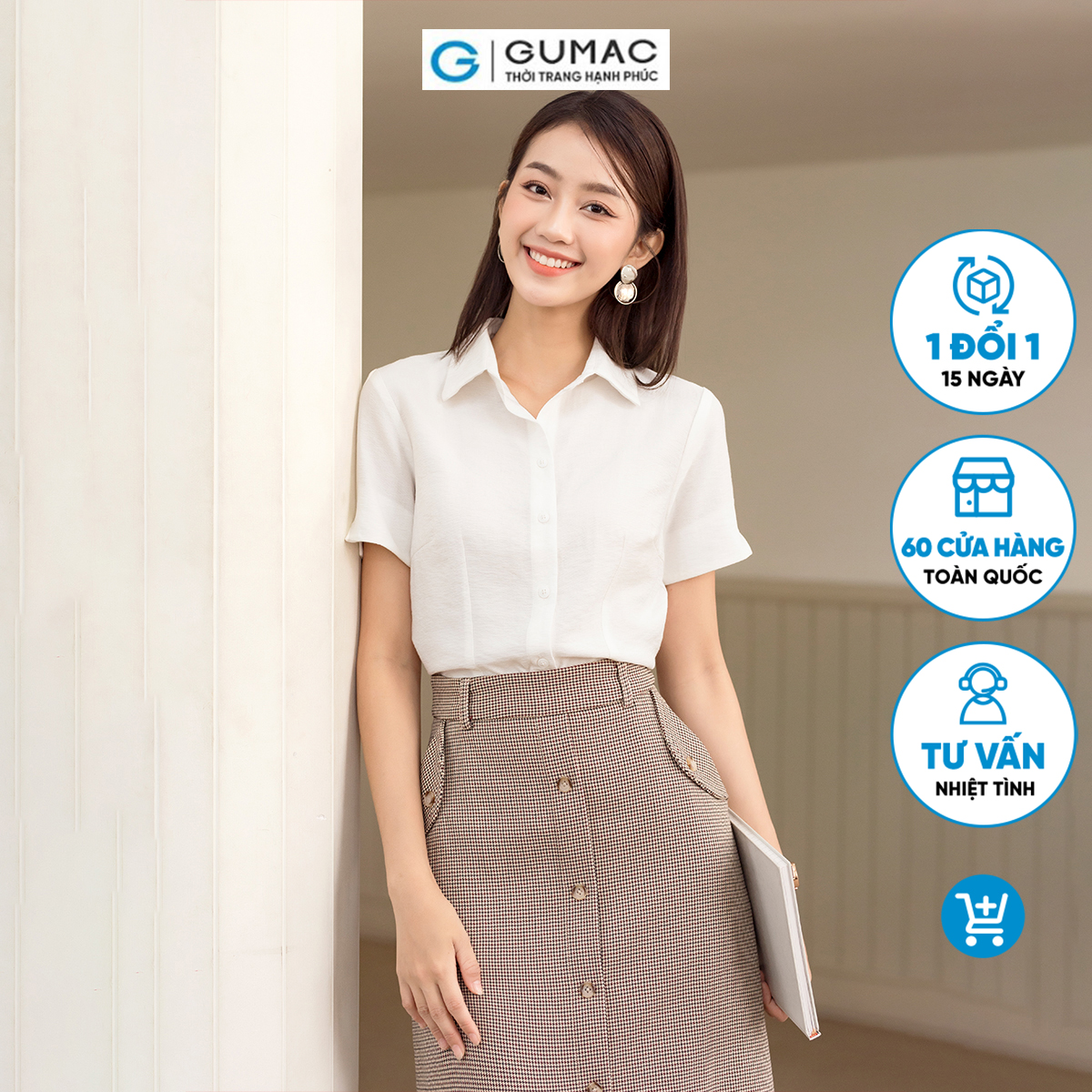 Áo sơ mi nữ tay ngắn xẻ V thời trang GUMAC AD06032
