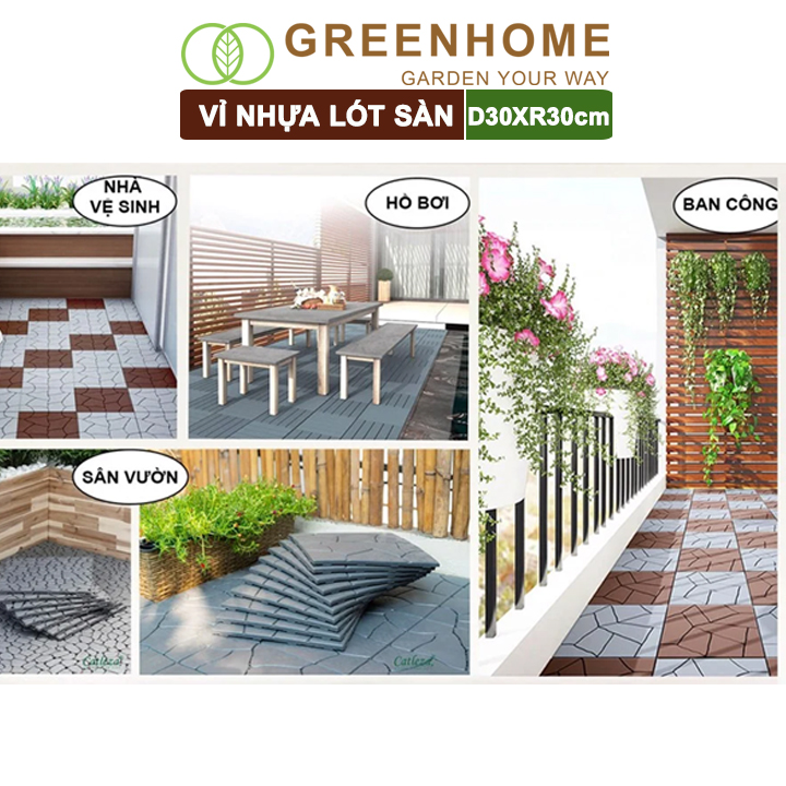 10 Vỉ Nhựa Lót Sàn Greenhome, Catleza, D30xR30cm, Độ Bền 5 Năm, Dễ Lắp Đặt, Trang Trí Ban Công, Sân Vườn, Hồ Bơi