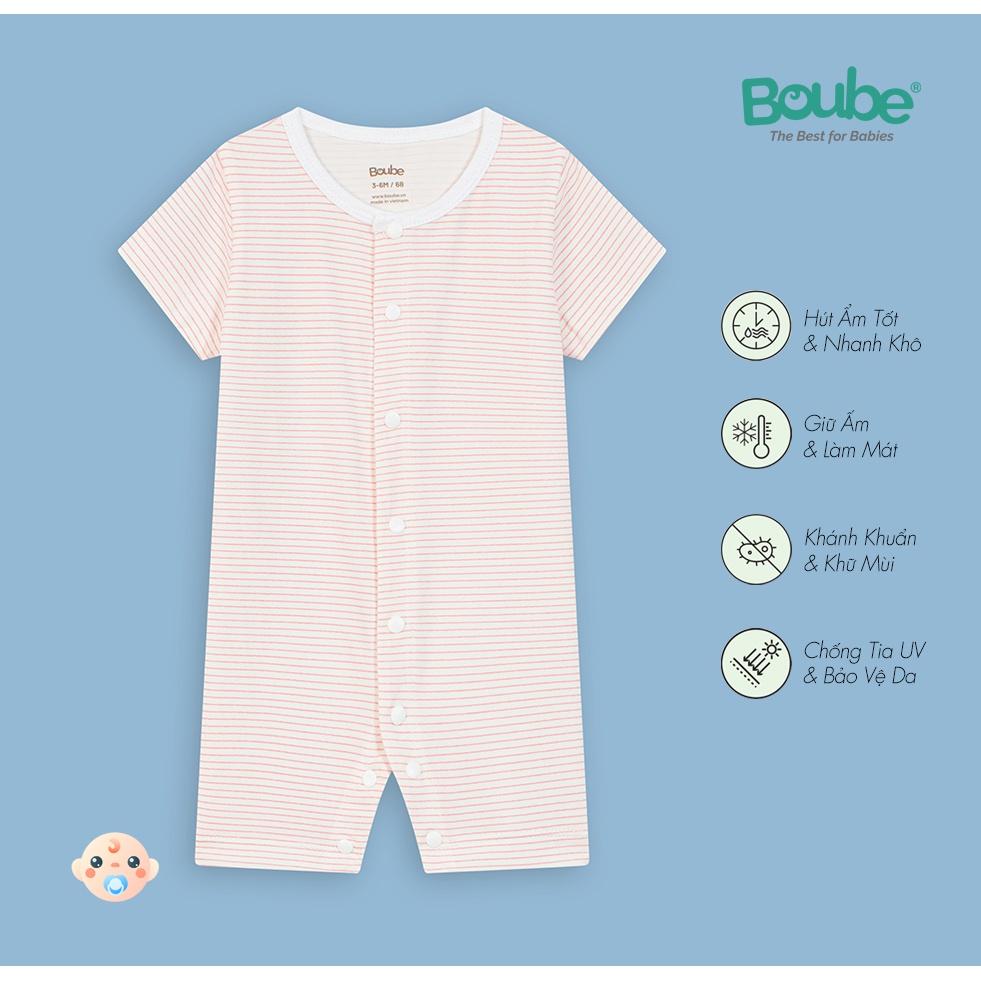 Bộ áo liền quần cộc tay cài thẳng bodysuit họa tiết kẻ ngang Boube - Chất liệu Petit mềm mại - Size dành cho bé 0-12M