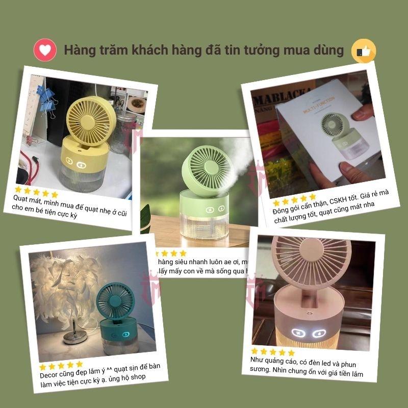 Máy phun sương Quạt mini hơi nước tích điện để bàn phun sương 3 tốc độ gió, cổng sạc USB, xoay 120 độ, có đèn led,dung t
