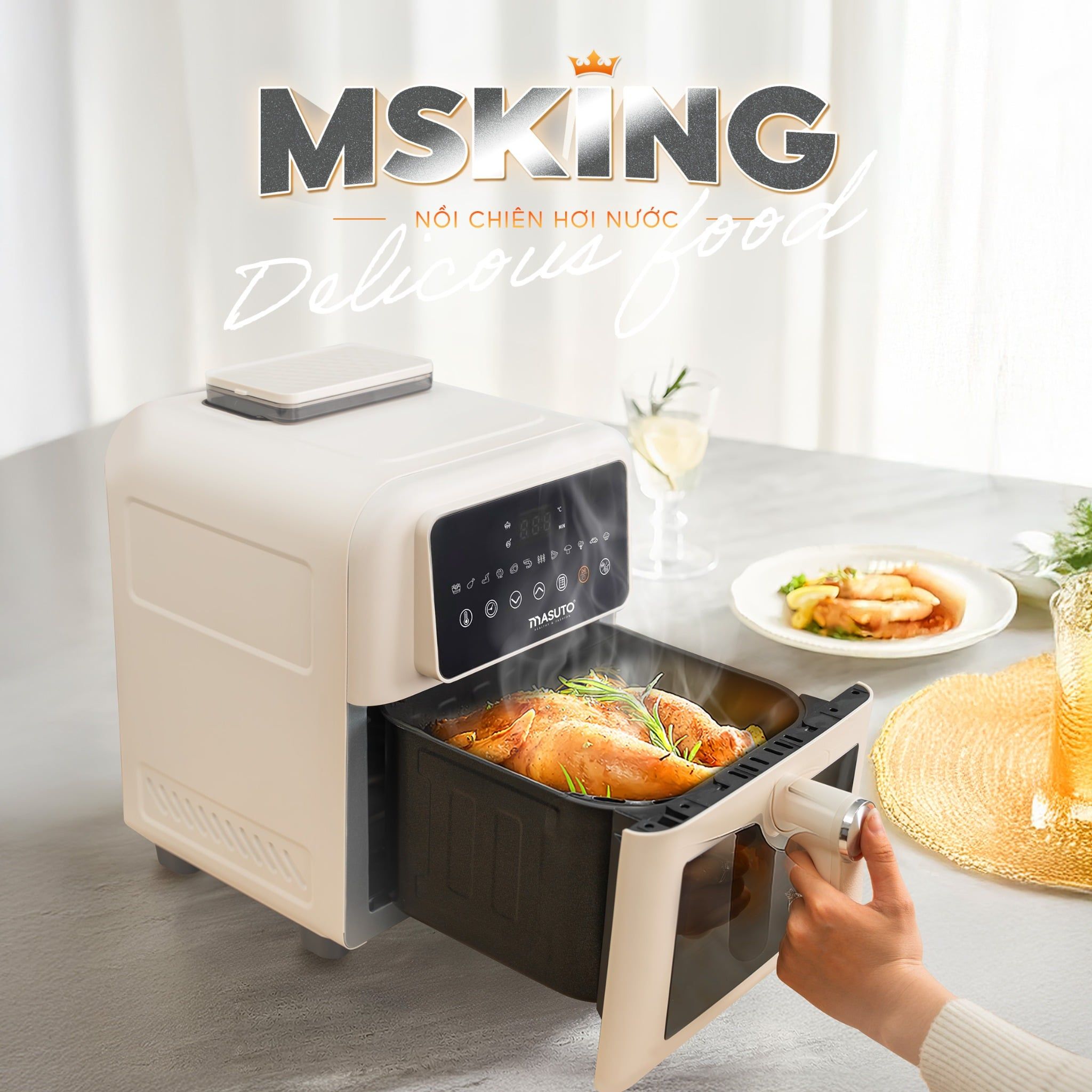 Nồi chiên không dầu phun sương Masuto MSKing 6L - 2 tầng đốt không cần trở lật - Hàng chính hãng