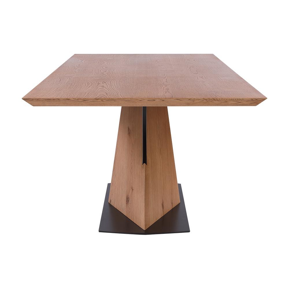 Bàn ăn VALDUS mặt gỗ công nghiệp phủ veneer sồi sang trọng, chân chữ X bằng thép sơn tĩnh điện đen
