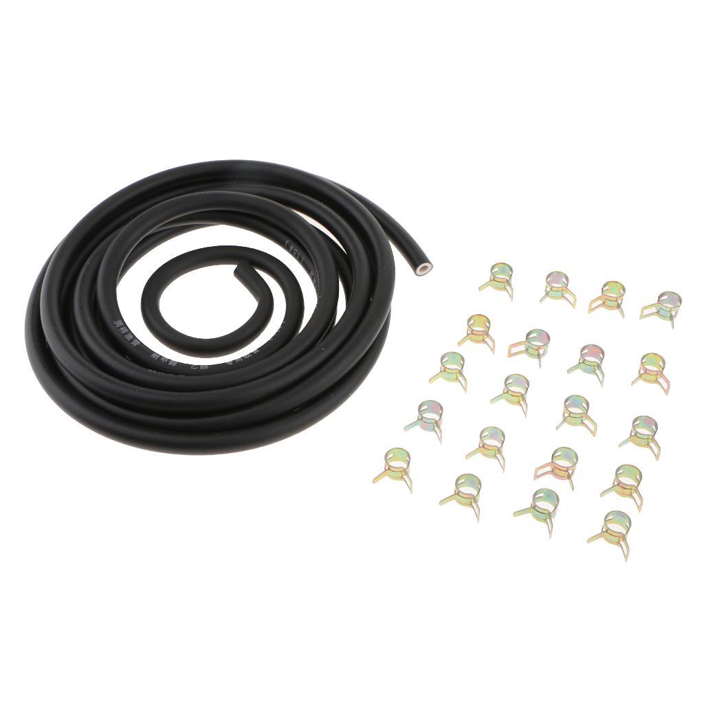3 Meters 1/4 Inch ID Fuel Line + 20pcs 2/5'' ID Hose Clamps For Small Engines