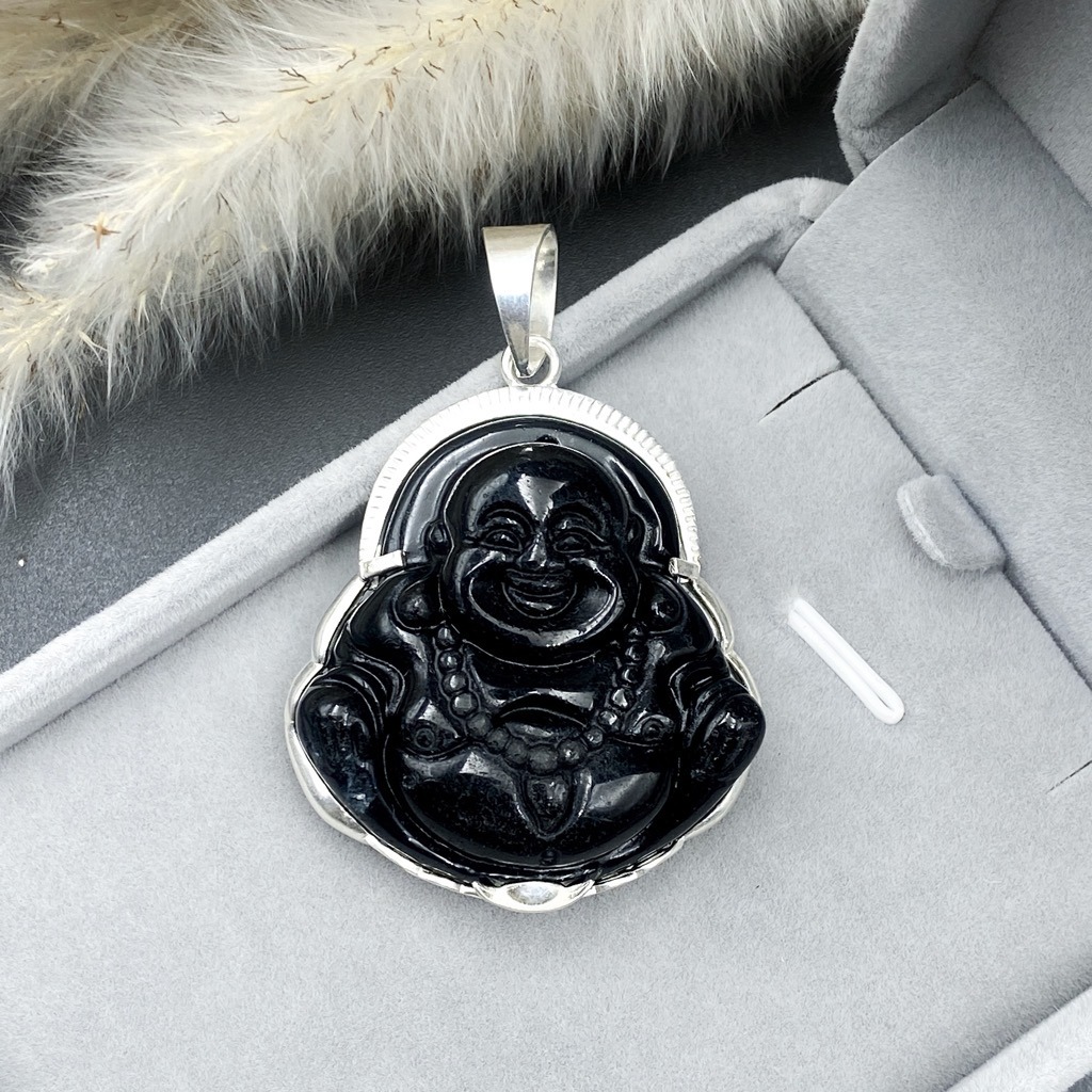 Mặt Dây Chuyền Nam Di Lặc Đá Đen Bọc Bạc Bạc Hiểu Minh MDN482