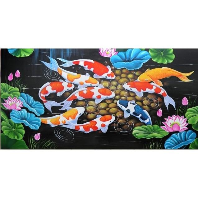 Tranh thêu cửu ngư quần tụ LV3042 - kích thước: 99 * 55cm.