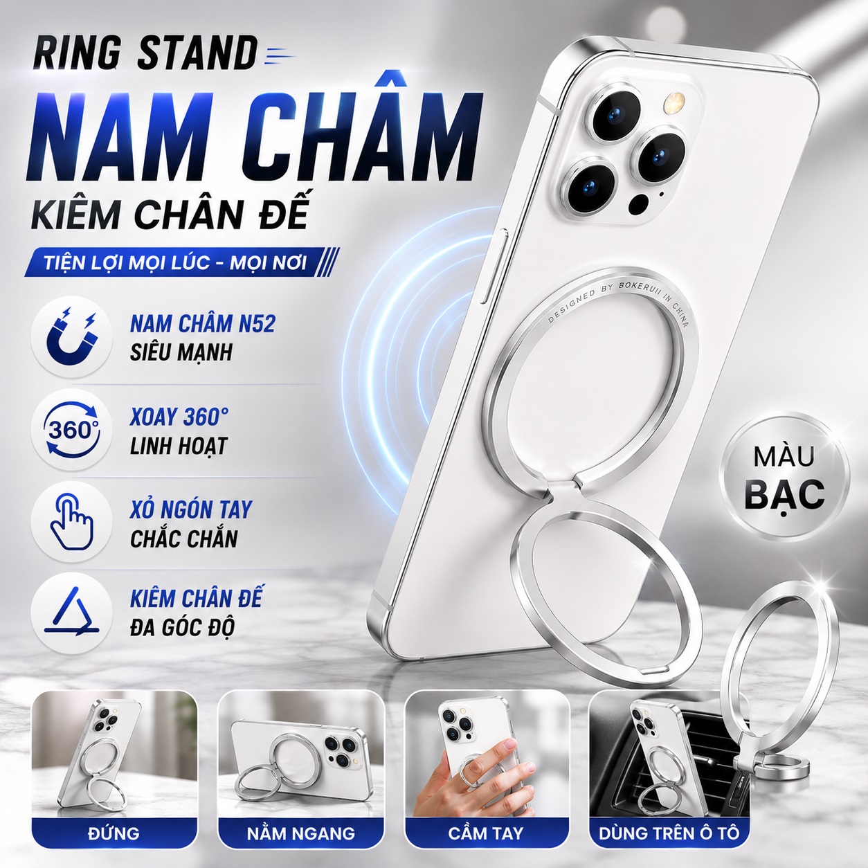 Giá đỡ Ring holder vòng Ring nam châm N52 kiêm chân đế gập 180 độ HOTCASE iRing Finger cho iPhone 18 17 16 15 14 13 12 - Kiêm Chân Đế Gập 180° – Xỏ Ngón Chống Rơi – Dựng Dọc Ngang – Siêu Mỏng - Hàng nhập khẩu