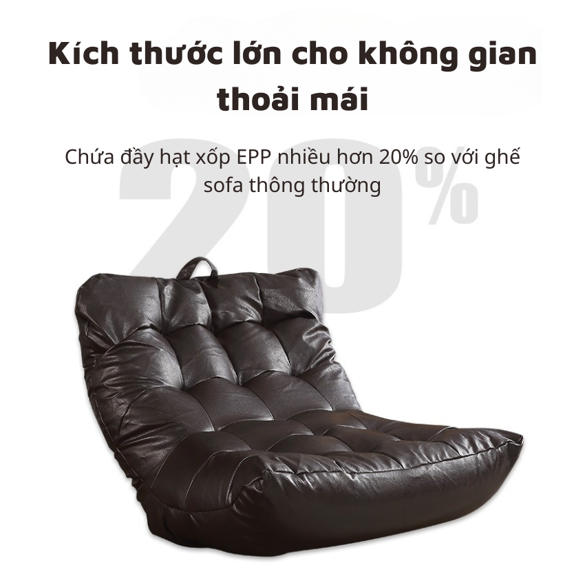 Ghế Sofa Lười Hạt Xốp Bọc Da Thư Giãn, Sofa Thư Giãn Đa Năng Gấp Gọn