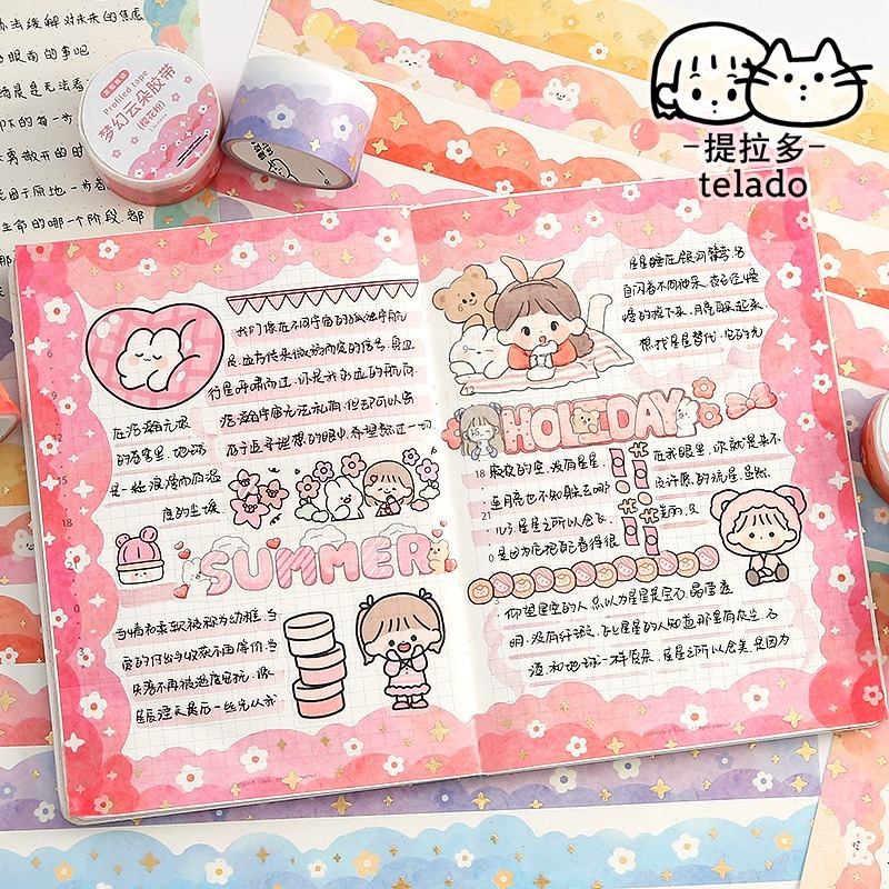 Washi tape Đám mây pastel 7 màu miếng dán sổ tay nhật ký bullet journal sổ còng văn phòng phẩm cute Lalunavn A83
