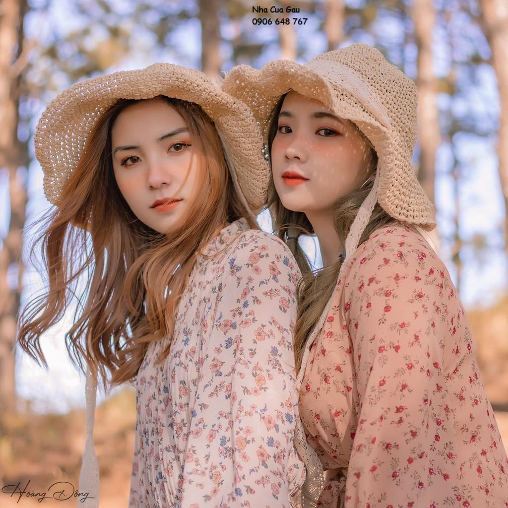 Nón cói ren cột nơ đi chơi siêu xinh