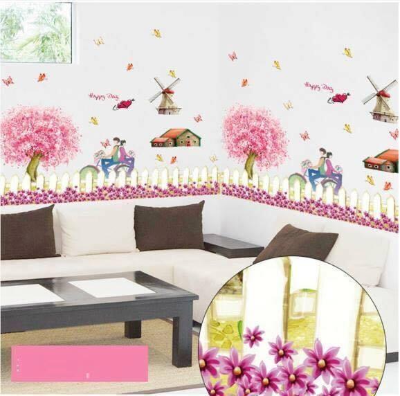 DECAL DÁN TƯỜNG ĐÔI CỐI XAY GIÓ HỒNG