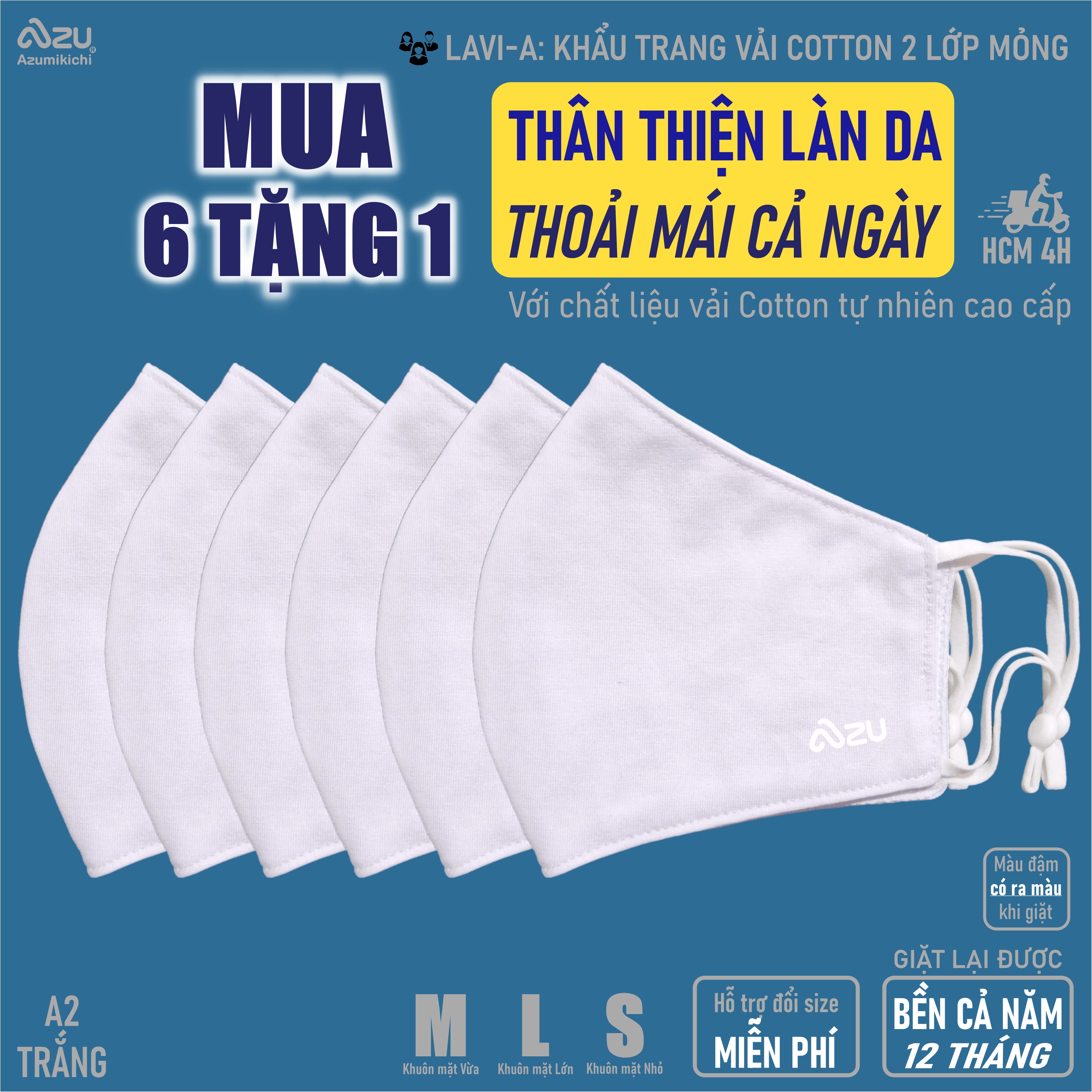 Khẩu trang làm việc LAVI màu trắng, khau trang văn phòng làm bằng vải thun 100% cotton cao cấp, khẩu trang 3d thương hiệu Azumikichi