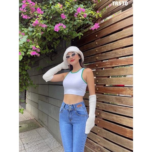Quần Jeans Nữ Lưng Cao Phối Da Thời Trang