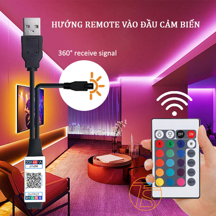 Dây đèn led đổi màu từ 1 đến 5m nguồn 5V usb có điều khiển bằng remote và app điện thoại trang trí decor, sống ảo titkok