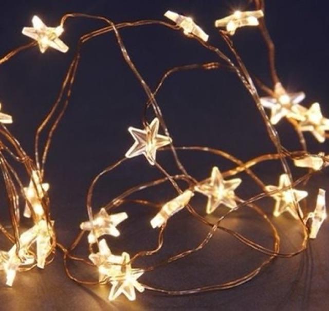 Dây đèn led trang trí đom đóm, fairy light màu sáng ấm 3m/5m hình ngôi sao chạy pin AA
