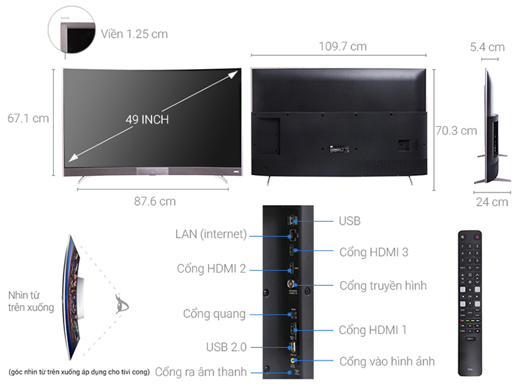 Smart Tivi Màn Hình Cong TCL 49 inch Full HD 49P32 - Hàng Chính Hãng