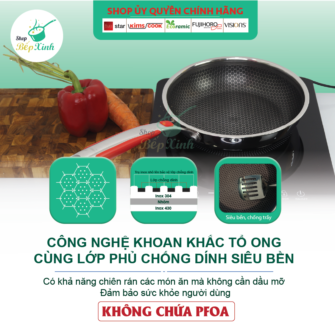 Chảo chống dính Blackcube tổ ong cao cấp Fivestar Plus 3 lớp đúc liền 24cm quai silicon