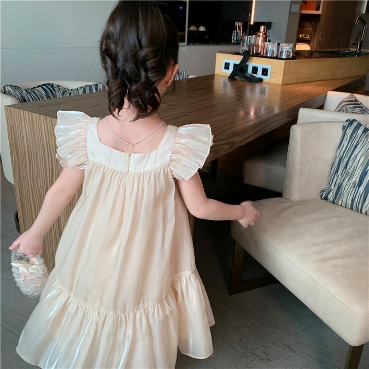 Đầm babydoll cho bé gái đính nơ cánh tiên phong cách Hàn Quốc từ 12-35kg chất vải tơ mềm mát