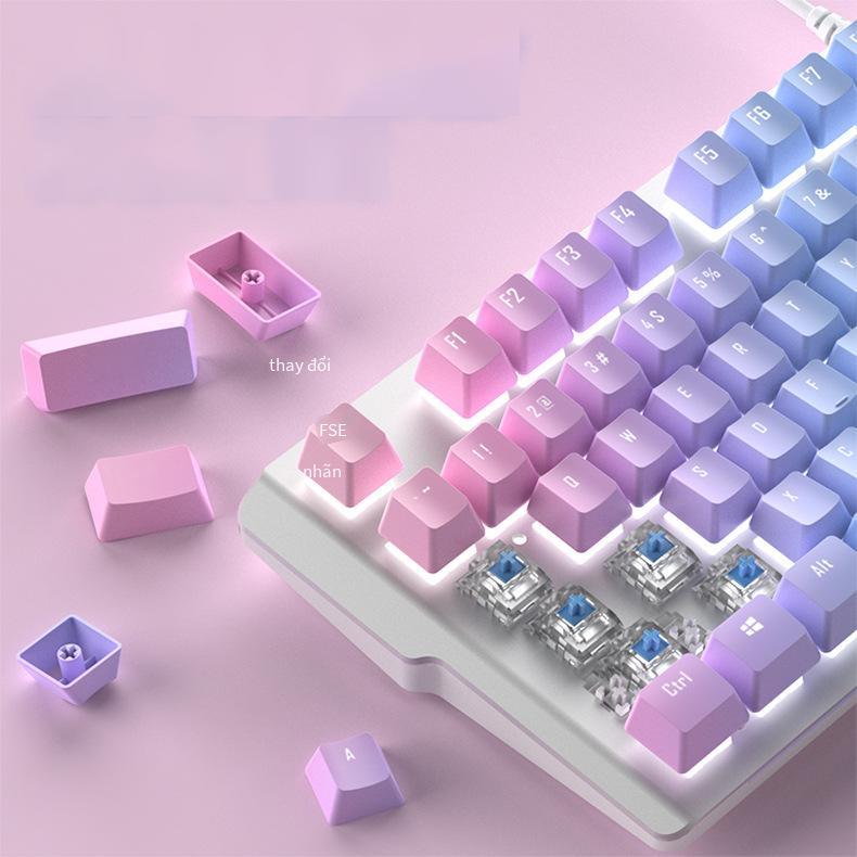 Phong cách mới nhất bầu trời đầy sao gradient bàn phím cơ màu xanh lá cây trục tự làm đầy màu sắc nhúng nhuộm 104 phím đầy đủ phím không bấm máy tính trò chơi văn phòng cáp