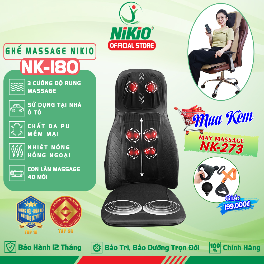 Ghế massage toàn thân Nikio NK-180 - Màu Đen - Dùng được trên ô tô