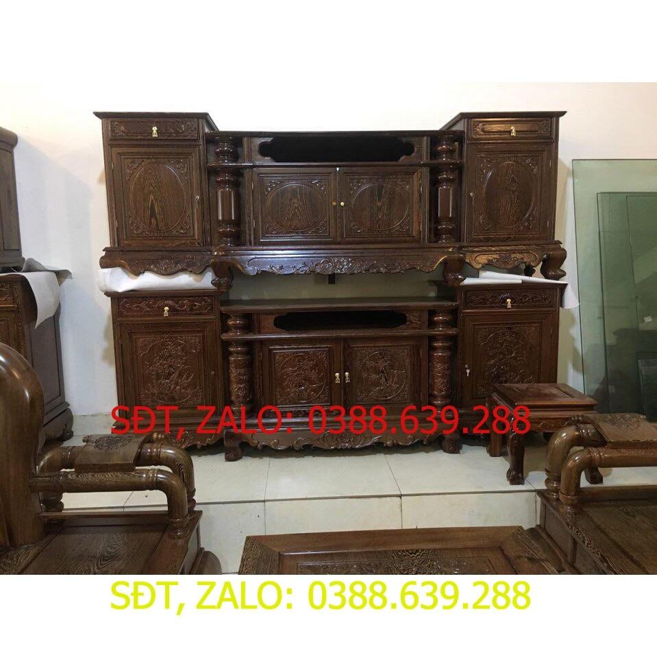 Kệ tivi kiểu cột nho gỗ mun đuôi công