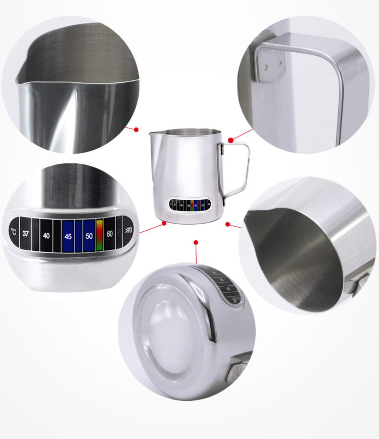 Ca Đánh Sữa Inox Cao Cấp Có Vạch Hiển Thị Nhiệt Độ - Stainless Steel Milk Foam Maker Frother Cup With Temperature Stickers
