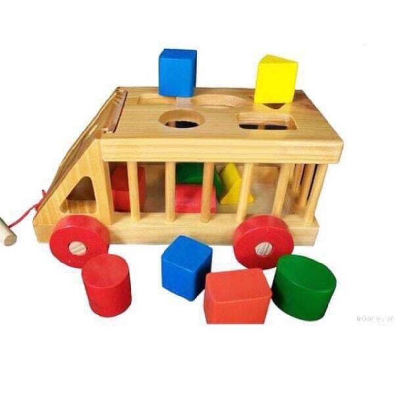 Xe gỗ thả hình khối đồ chơi an toàn cho bé