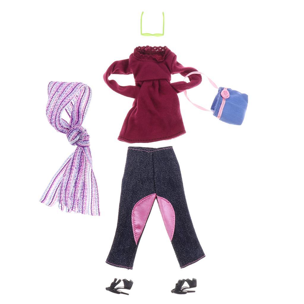 Dolls Clothes Shoes Suit for Jeans Pants Trousers Shirt Tops Bag Scarf Glass Dress Up Accs Decor