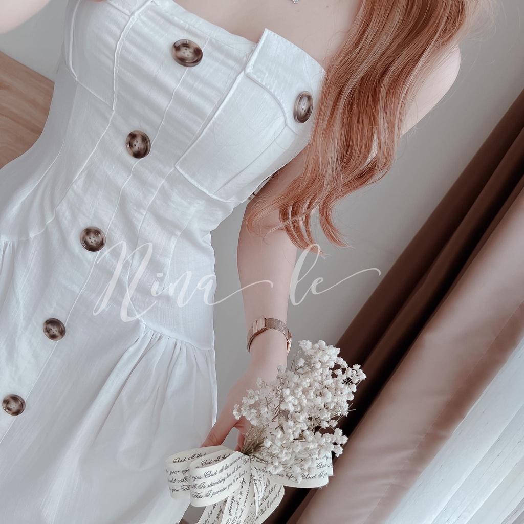 Đầm váy hai dây dáng xòe xếp ly sang chảnh, màu sắc giúp nàng nổi bật dạ tiệc, dạo phố.