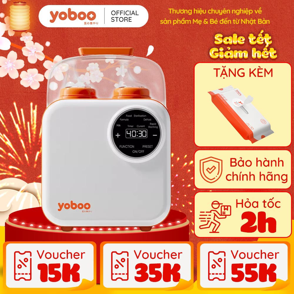 Máy hâm nóng sữa đôi điện tử Yoboo YB-0042 có 6 chức năng, điều khiển cảm ứng, hẹn giờ trước - Hàng chính hãng