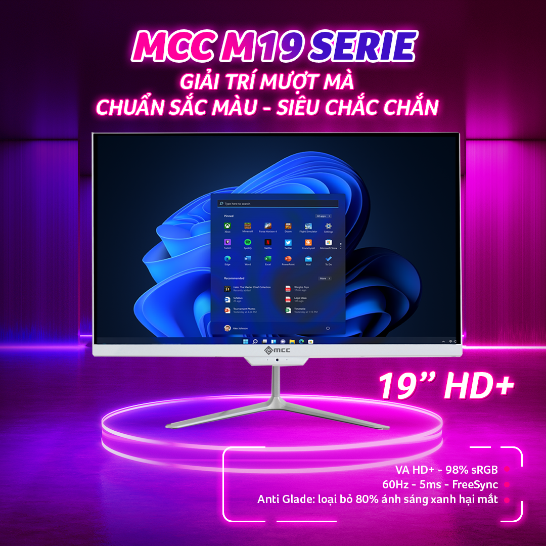 Bộ máy tính All In One MCC 4141P19 CPU Core i3 4150 Processor, 4GB DDR3, 120GB SSD, Camera, WIFI, Bluetooth, MIC, 19" HD+ (Hàng chính hãng)