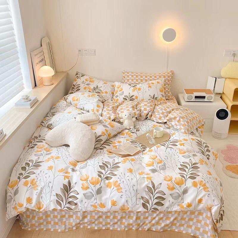 Bộ Chăn Ga Gối Cotton living 100%cotton Hàng Nhập Khẩu Cao Cấp 4 Món Hoa vintage