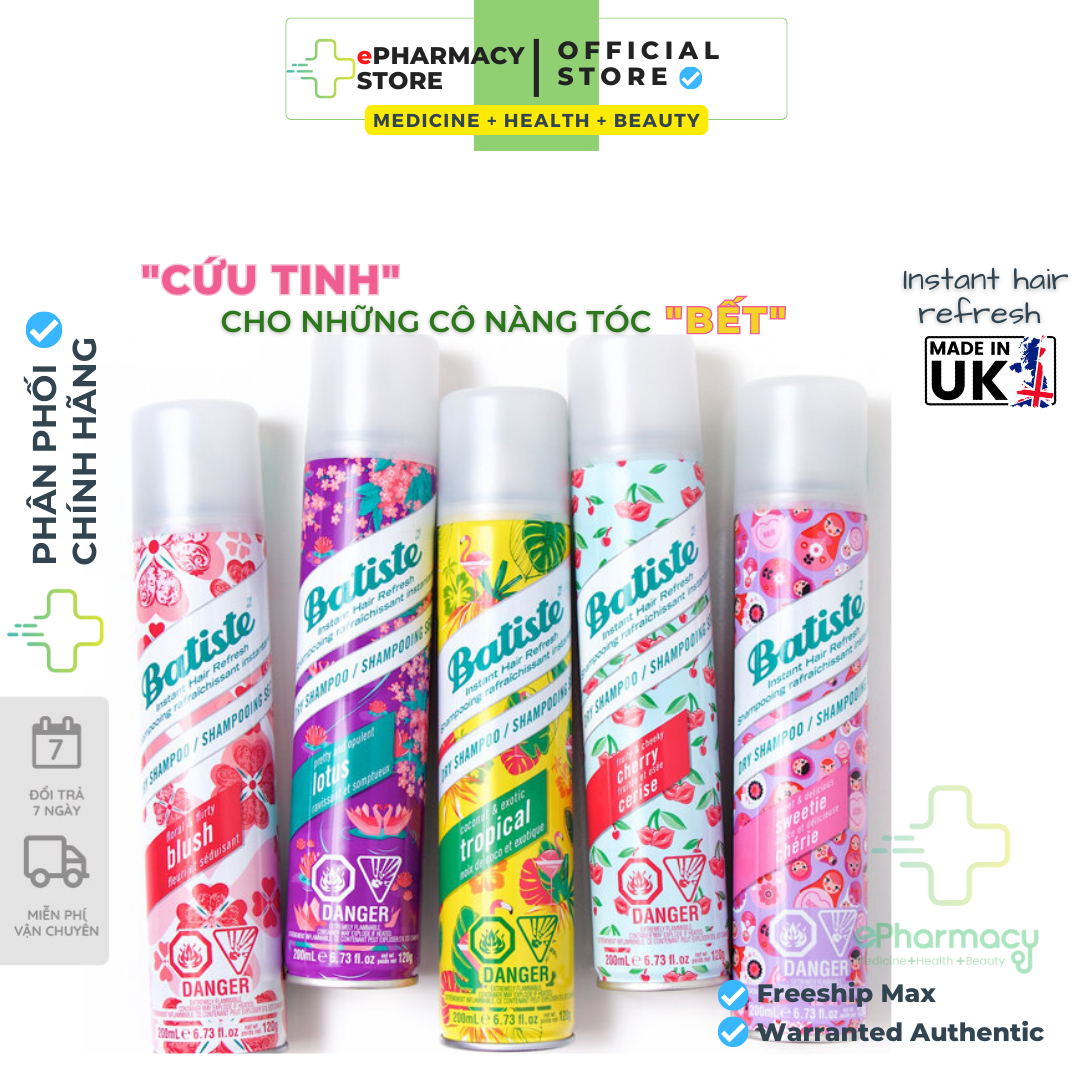 Dầu Gội Khô Batiste Dry Shampoo 200ml Hết Ngứa, Hết Bết Dính Tóc Bồng Bềnh Tức Thì