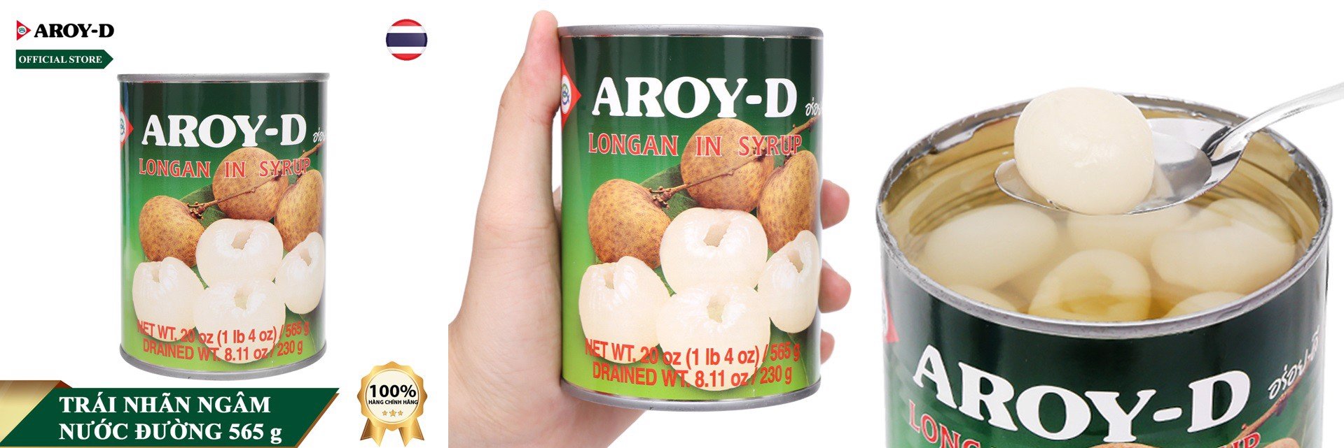 Trái Nhãn Ngâm Đường Aroy-D 565g (Thái Lan)