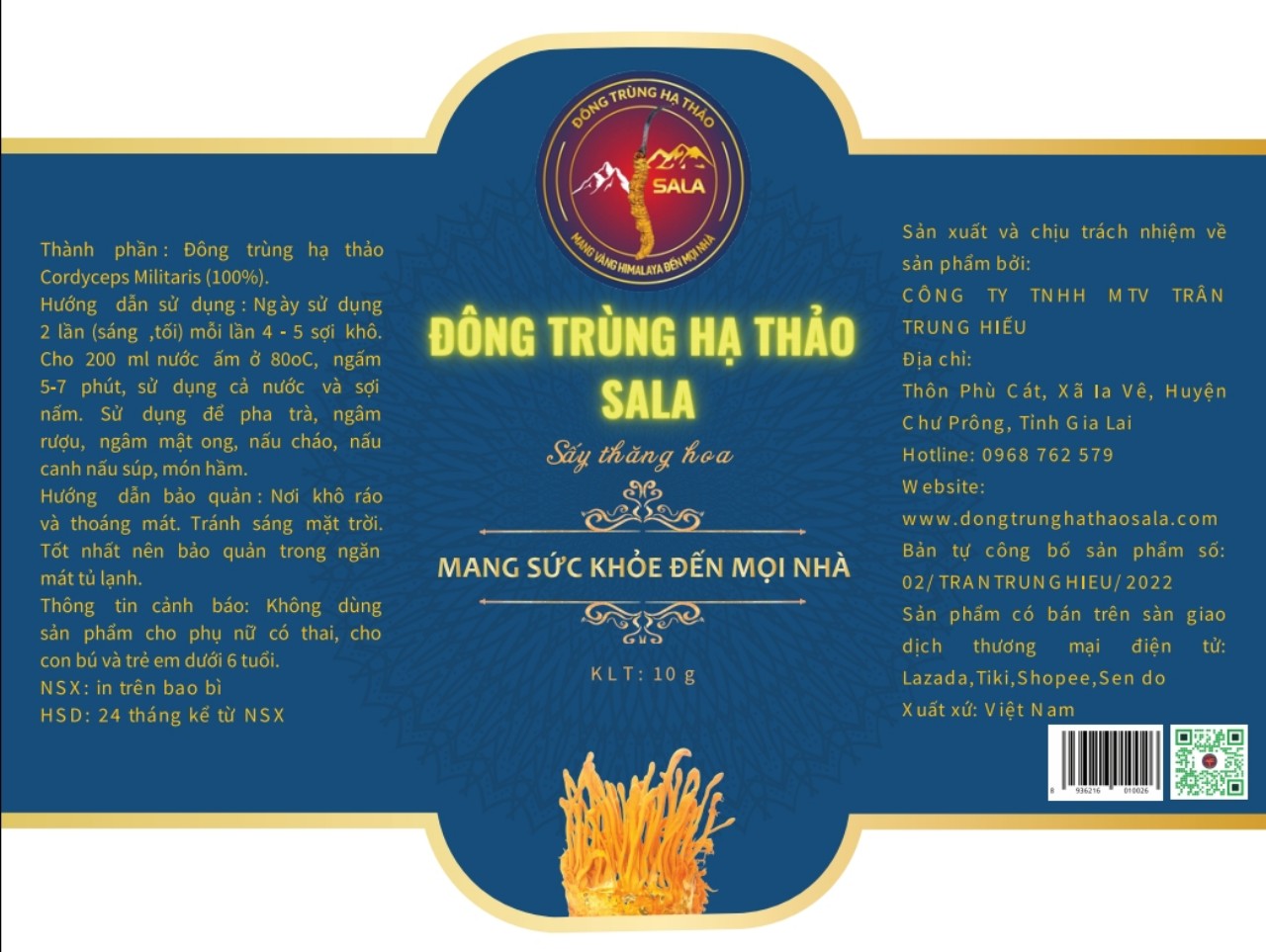 Đông Trùng Hạ Thảo SALA Sấy Thăng Hoa 10 gram