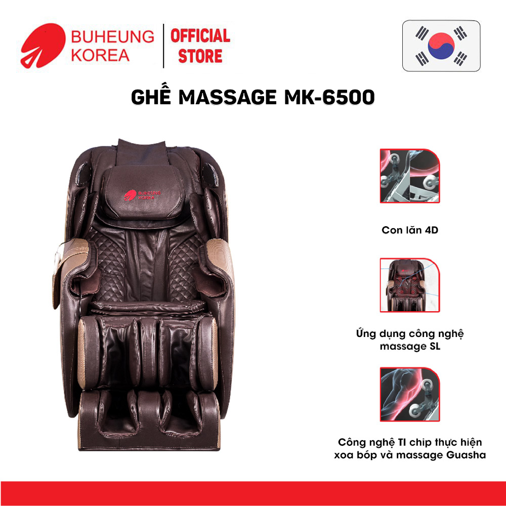 Ghế Massage thương gia Buheung MK-6500, con lăn 4D, massage không trọng lực, bảo hành chính hãng